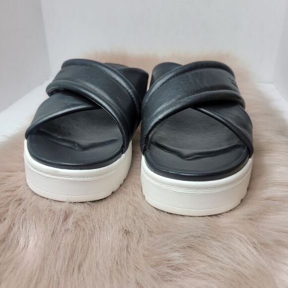 UGG Zayne Crossband Blck Leather Sandal Size 9 - Picture 2 of 10